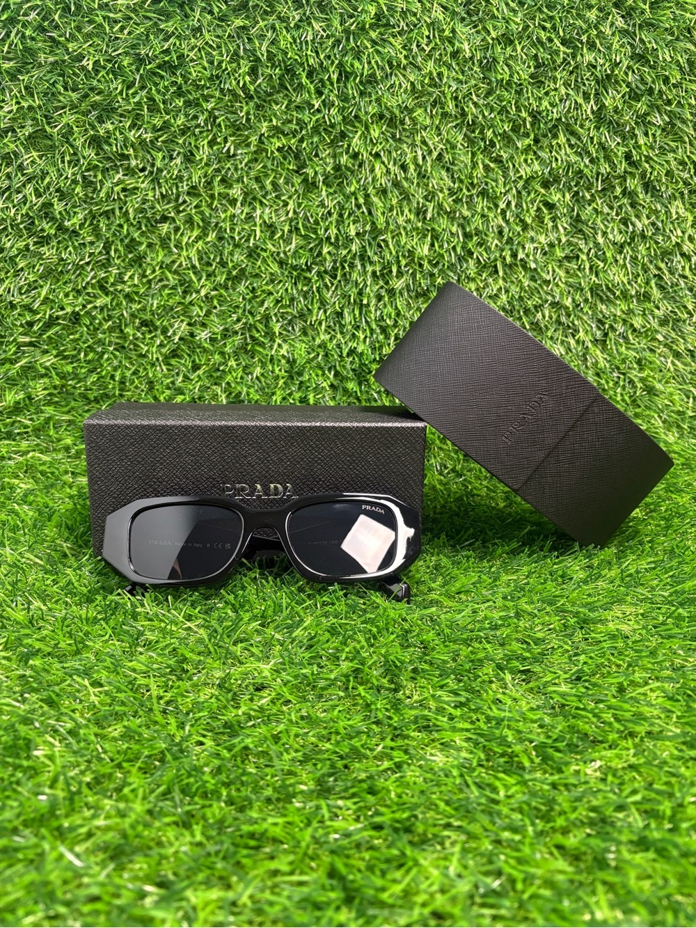 Prada Black Symbole Rectangle Sunglasses Unisex Shades For Men And Women